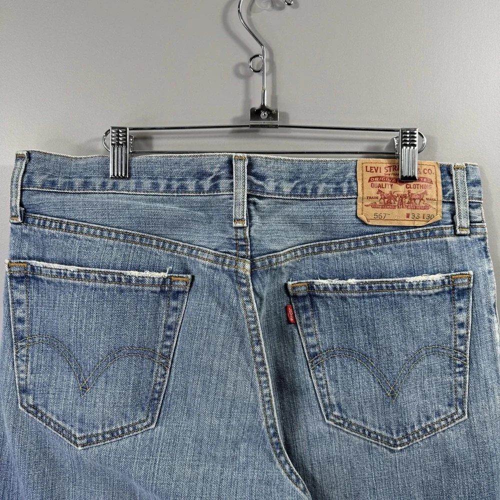 2000s Levis 567 Jeans Mens 33x30 Blue Light Wash Loose Bootcut Denim
